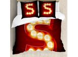 Abakuhaus Letto Con Copripiumino, Design Vintage Casino, Antiacaro, Adatto A Chi Soffre Di Allergie, Con Federe, 200 Cm X 200 Cm - 80 X 80 Cm, Giallo Vermiglio E Nero