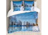 Abakuhaus Copripiumino Invernale, Eisiges Wetter Sky, Antiacaro, Adatto A Chi Soffre Di Allergie, Con Federe, 200 Cm X 200 Cm - 80 X 80 Cm, Blu, Bianco, Marrone