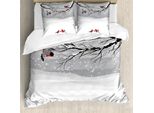 Abakuhaus Copripiumino Invernale, Uccelli Cartoon Invernali, Antiacaro, Adatto A Chi Soffre Di Allergie, Con Federe, 155 Cm X 220 Cm - 80 X 80 Cm, Vermiglio Grigio Nero