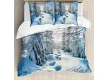 Abakuhaus Copripiumino Invernale, Impronte Di Alberi Su Cielo Blu, Antiacaro, Adatto A Chi Soffre Di Allergie, Con Federe, 155 Cm X 220 Cm - 80 X 80 Cm, Blu E Bianco