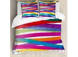 Abakuhaus Copripiumino Colorato, Design A Bande Vivaci, Antiacaro, Adatto A Chi Soffre Di Allergie, Con Federe, 155 Cm X 220 Cm - 80 X 80 Cm, Multicolore