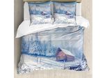 Abakuhaus Copripiumino Invernale, Old Farmhouse Rustic, Antiacaro, Adatto A Chi Soffre Di Allergie, Con Federe, 155 Cm X 220 Cm - 80 X 80 Cm, Caramello Bianco Blu