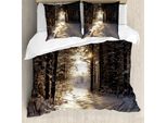 Abakuhaus Set Copripiumino Invernale Per Letti Matrimoniali, Foresta Innevata Natalizia, Antiacaro Adatto A Chi Soffre Di Allergie Con Federe, Giallo Chiaro Marrone
