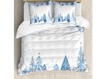 Abakuhaus Copripiumino Invernale, Deer Pine Trees Natale, Antiacaro, Adatto A Chi Soffre Di Allergie, Con Federe, 155 Cm X 220 Cm - 80 X 80 Cm, Blu E Bianco