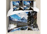 Copripiumino Invernale Abakuhaus, Parco Nazionale Tranquillo, Antiacaro, Adatto A Chi Soffre Di Allergie, Con Federe, 155 Cm X 220 Cm - 80 X 80 Cm, Marrone Blu Bianco