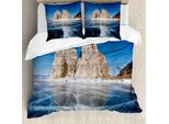 Abakuhaus Copripiumino Invernale, Lago Baikal In Siberia, Antiacaro, Adatto A Chi Soffre Di Allergie, Con Federe, 155 Cm X 220 Cm - 80 X 80 Cm, Blu Bianco Caramello