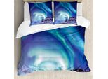 Copripiumino Invernale Abakuhaus, Aurora Borealis Island, Antiacaro, Adatto A Chi Soffre Di Allergie, Con Federe, 200 Cm X 200 Cm - 80 X 80 Cm, Blu Mare, Verde, Viola