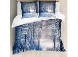 Abakuhaus Copripiumino Invernale, Alley In Un Bosco Innevato, Antiacaro, Adatto A Chi Soffre Di Allergie, Con Federe, 155 Cm X 220 Cm - 80 X 80 Cm, Blu, Nero, Bianco
