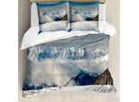Abakuhaus Copripiumino Invernale, Panorama-Berge-Weg, Antiacaro, Adatto A Chi Soffre Di Allergie, Con Federe, 200 Cm X 200 Cm - 80 X 80 Cm, Blu, Bianco, Marrone