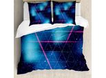 Abakuhaus Navy E Blush Copripiumino, Retrofuturistico, Antiacaro, Adatto A Chi Soffre Di Allergie, Con Federe, 155 Cm X 220 Cm - 80 X 80 Cm, Indigo Blue Hot Pink