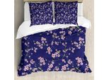 Abakuhaus Copripiumino Giapponese, Fiori Di Sakura, Antiacaro, Adatto A Chi Soffre Di Allergie, Con Federe, 200 Cm X 200 Cm - 80 X 80 Cm, Viola Rosa Verde Felce