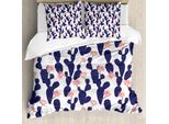 Abakuhaus Navy E Blush Copripiumino, Giardino Di Cactus, Antiacaro Adatto A Chi Soffre Di Allergie Con Federe, 155 Cm X 220 Cm - 80 X 80 Cm, Indigo Coral