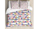 Abakuhaus Navy E Blush Copripiumino, Marine Floral, Antiacaro, Adatto A Chi Soffre Di Allergie, Con Federe, 155 Cm X 220 Cm - 80 X 80 Cm, Blu Navy-Rosa-Verde