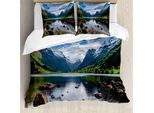 Abakuhaus Copripiumino Naturale, Fluss Open Sky Norvegia, Antiacaro, Adatto A Chi Soffre Di Allergie, Con Federe, 200 Cm X 200 Cm - 80 X 80 Cm, Bianco Verde Marrone