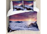 Abakuhaus Copripiumino Naturale, Paesaggio Invernale Al Tramonto, Antiacaro, Adatto A Chi Soffre Di Allergie, Con Federe, 155 Cm X 220 Cm - 80 X 80 Cm, Bianco Marrone Malva