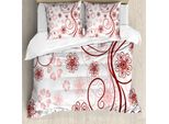 Abakuhaus Copripiumino Vintage Con Motivi Floreali, Linee Audaci, Antiacaro E Anallergico, Con Federe, 155 Cm X 220 Cm - 80 X 80 Cm, Rosa Pallido, Rubino, Bianco