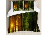 Abakuhaus Copripiumino Naturale, Paesaggio Mattutino Fresco, Antiacaro, Adatto A Chi Soffre Di Allergie, Con Federe, 155 Cm X 220 Cm - 80 X 80 Cm, Verde Calendula Beige