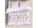 Abakuhaus Paris Copripiumino, Violino Eiffel Cat Fliege, Antiacaro Adatto A Chi Soffre Di Allergie Con Federe, 200 Cm X 200 Cm - 80 X 80 Cm, Rosa Pallido Scarlatto Bianco