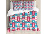 Abakuhaus Paris Copripiumino, Coffee Love Cuori Eiffel, Antiacaro Adatto A Chi Soffre Di Allergie Con Federe, 200 Cm X 200 Cm - 80 X 80 Cm, Multicolore
