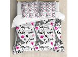 Abakuhaus Paris Copripiumino, Pink Kiss Eiffel Liebe, Antiacaro, Adatto A Chi Soffre Di Allergie, Con Federe, 155 Cm X 220 Cm - 80 X 80 Cm, Bianco-Nero-Rosa