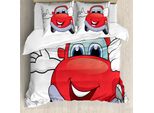 Abakuhaus Copripiumino Autos, Cartoon-Rosso-Veicolo Felice, Antiacaro Adatto A Chi Soffre Di Allergie Con Federe, 200 Cm X 200 Cm - 80 X 80 Cm, Vermilion Lilla