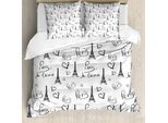 Abakuhaus Paris Copripiumino, Eiffel Je T'aime Doodle, Antiacaro, Adatto A Chi Soffre Di Allergie, Con Federe, 155 Cm X 220 Cm - 80 X 80 Cm, Bianco E Nero