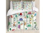Abakuhaus Copripiumino Auto, Bambini, Traffico, Antiacaro, Adatto A Chi Soffre Di Allergie, Con Federe, 200 Cm X 200 Cm - 80 X 80 Cm, Multicolore
