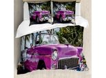 Abakuhaus Copripiumino Auto, Cabriolet Parcheggiata Sulla Spiaggia, Antiacaro, Adatto A Chi Soffre Di Allergie, Con Federe, 200 Cm X 200 Cm - 80 X 80 Cm, Viola Verde