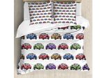 Abakuhaus Copripiumino Autos, Auto Sportive Colorate, Antiacaro, Adatto A Chi Soffre Di Allergie, Con Federe, 200 Cm X 200 Cm - 80 X 80 Cm, Rosso, Verde Felce, Viola