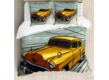 Abakuhaus Copripiumino Autos, Yellow Vehicle Speeding, Antiacaro, Adatto A Chi Soffre Di Allergie, Con Federe, 200 Cm X 200 Cm - 80 X 80 Cm, Verde Reseda, Giallo, Grigio