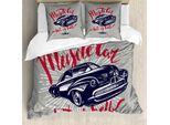 Abakuhaus Copripiumino Autos, Muscle Car Hot As Hell, Antiacaro, Adatto A Chi Soffre Di Allergie, Con Federe, 155 Cm X 220 Cm - 80 X 80 Cm, Blu Navy-Rosso-Grigio Chiaro