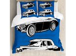 Abakuhaus Copripiumino Autos, Veicoli In Bianco E Nero, Antiacaro, Adatto A Chi Soffre Di Allergie, Con Federe, 200 Cm X 200 Cm - 80 X 80 Cm, Blu Navy-Nero-Bianco