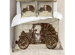 Abakuhaus Copripiumino Auto, Cabriolet D'epoca, Antiacaro, Adatto A Chi Soffre Di Allergie, Con Federe, 155 Cm X 220 Cm - 80 X 80 Cm, Beige Seppia