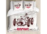 Abakuhaus Copripiumino Autos, Emblema Auto Da Corsa Retrò, Antiacaro, Adatto A Chi Soffre Di Allergie, Con Federe, 200 Cm X 200 Cm - 80 X 80 Cm, Marrone Bianco