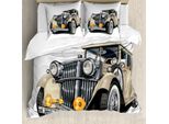 Abakuhaus Copripiumino Autos, Vintage Vehicle Disegnato A Mano, Antiacaro, Adatto A Chi Soffre Di Allergie, Con Federe, 200 Cm X 200 Cm - 80 X 80 Cm, Colori Naturali Grigio
