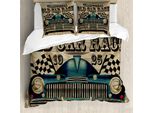 Abakuhaus Copripiumino Autos, Auto Da Corsa Tradizionali D'epoca, Antiacaro, Adatto A Chi Soffre Di Allergie, Con Federe, 200 Cm X 200 Cm - 80 X 80 Cm, Sabbia Marrone Nero Blu