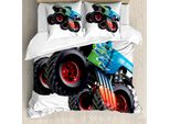 Abakuhaus Copripiumino Autos, Monster Truck Cool Cartoon, Antiacaro, Adatto A Chi Soffre Di Allergie, Con Federe, 200 Cm X 200 Cm - 80 X 80 Cm, Verde Acqua E Nero