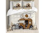 Abakuhaus Copripiumino Autos, Antico Viaggio Caffè, Antiacaro Adatto A Chi Soffre Di Allergie Con Federe, 155 Cm X 220 Cm - 80 X 80 Cm, Caramello Cacao Bianco