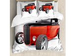 Abakuhaus Copripiumino Autos, Nostalgiche Ruote Americane, Antiacaro, Adatto A Chi Soffre Di Allergie, Con Federe, 200 Cm X 200 Cm - 80 X 80 Cm, Rosso, Nero, Bianco