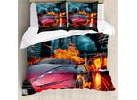 Abakuhaus Copripiumino Autos, Red Hot Concept Car Flames, Antiacaro, Adatto A Chi Soffre Di Allergie, Con Federe, 155 Cm X 220 Cm - 80 X 80 Cm, Rosso Arancione Blu