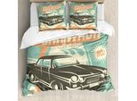 Abakuhaus Copripiumino Autos, Poster Retrò Car Wash, Antiacaro, Adatto A Chi Soffre Di Allergie, Con Federe, 155 Cm X 220 Cm - 80 X 80 Cm, Arancione Pallido Turchese