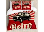 Abakuhaus Copripiumino Autos, Veicoli In Stile Poster Retrò, Antiacaro, Adatto A Chi Soffre Di Allergie, Con Federe, 200 Cm X 200 Cm - 80 X 80 Cm, Beige E Nero Rubino