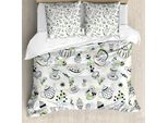 Abakuhaus Copripiumino Tea Party, Cuori Doodle, Antiacaro, Adatto A Chi Soffre Di Allergie, Con Federe, 155 Cm X 220 Cm - 80 X 80 Cm, Nero Bianco Verde
