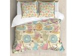 Abakuhaus Copripiumino Tea Party, Tazze Retrò Con Dolcetti, Antiacaro E Anallergico, Con Federe, 155 Cm X 220 Cm - 80 X 80 Cm, Multicolore