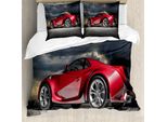 Abakuhaus Copripiumino Autos, Modern Red Sports Vehicle, Antiacaro, Adatto A Chi Soffre Di Allergie, Con Federe, 155 Cm X 220 Cm - 80 X 80 Cm, Rosso Grigio Nero