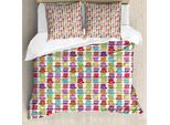 Abakuhaus Copripiumino Tea Party, Design Colorato Con Motivi A Ciotole, Antiacaro E Anallergico, Con Federe, 155 Cm X 220 Cm - 80 X 80 Cm, Multicolore