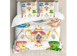 Copripiumino Abakuhaus Tea Party, Vivid Teacups Sweets, Antiacaro E Anallergico, Con Federe, 155 Cm X 220 Cm - 80 X 80 Cm, Multicolore