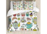 Abakuhaus Copripiumino Tea Party, Caffè E Dessert, Antiacaro, Adatto A Chi Soffre Di Allergie, Con Federe, 155 Cm X 220 Cm - 80 X 80 Cm, Multicolore
