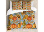 Abakuhaus Copripiumino Harvest, Agricoltura Ortaggi, Antiacaro Adatto A Chi Soffre Di Allergie Con Federe, 200 Cm X 200 Cm - 80 X 80 Cm, Arancione Giallo Azzurro