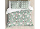 Copripiuma Abakuhaus Tea Party, Pentole E Tazze A Pois, Antiacaro, Adatto A Chi Soffre Di Allergie, Con Federe, 200 Cm X 200 Cm - 80 X 80 Cm, Verde Mandorla Corallo